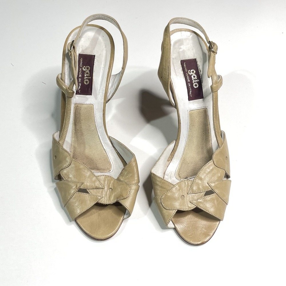 Galo Women's Size 35 (US 5) Tan Leather Sling Back Peep Toe Heel Sandals